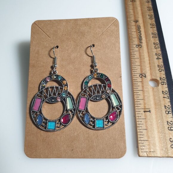 Earring Acrylic Crystal Hoop Dangle Multicolor Boho Jewelry Gift Women Design - Picture 3 of 4